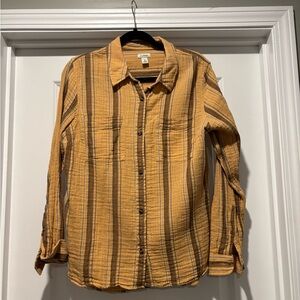 L.L. Bean Women’s Medium Striped Yellow Button-Up Shirt